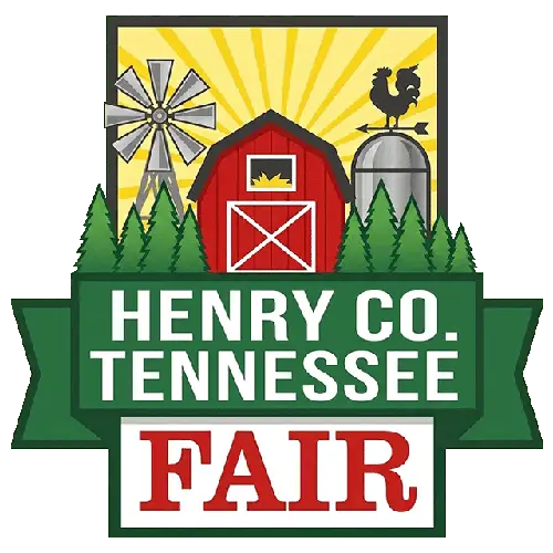 Henry County, Tennessee Fair logo, a red barn with a rooster and windmill