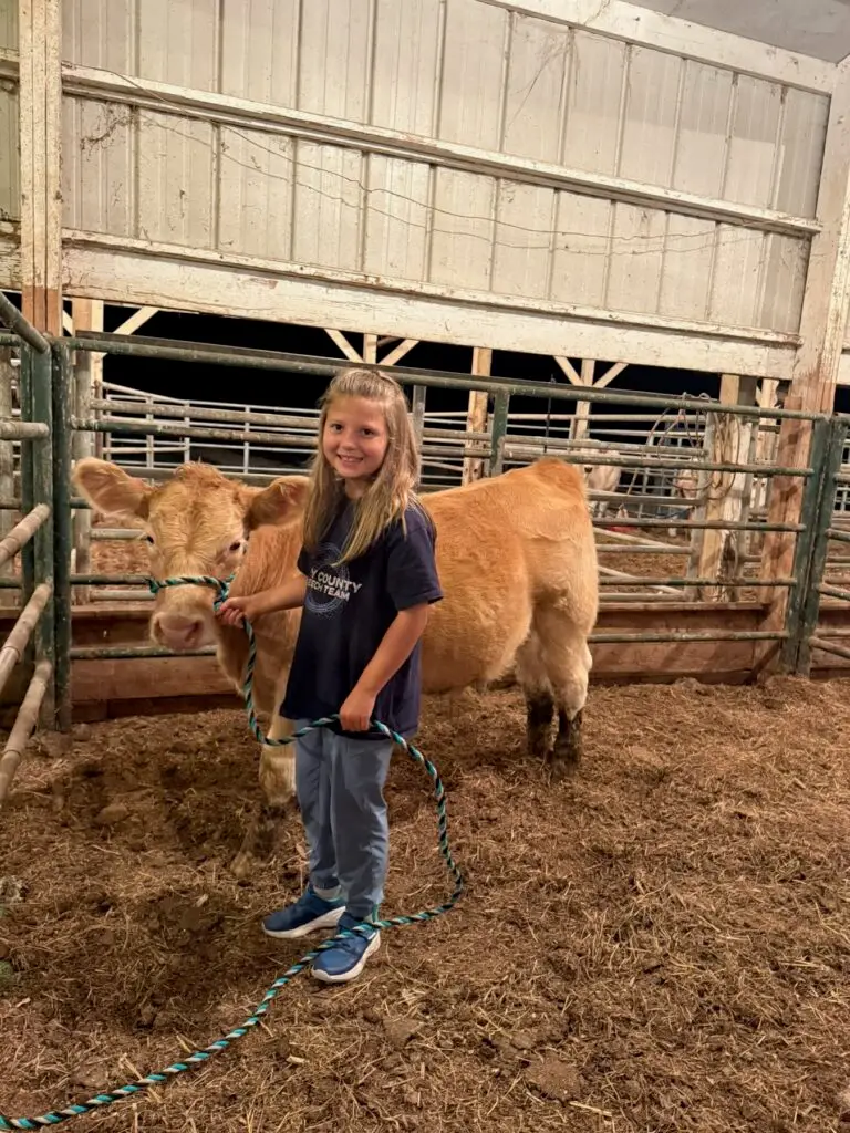 Poppy Mixon and Mr. Moo-agi on the farm